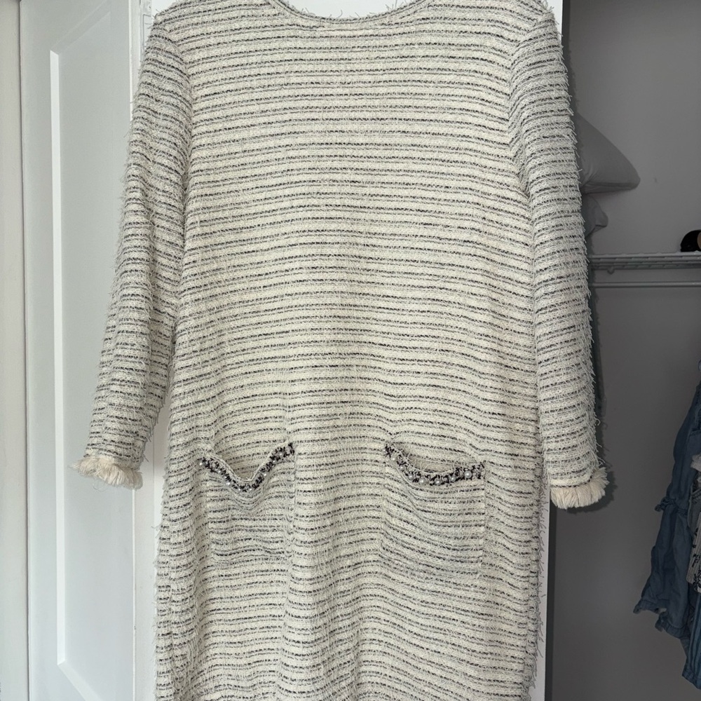 Chic Cream Striped Long Sleeve Dress
